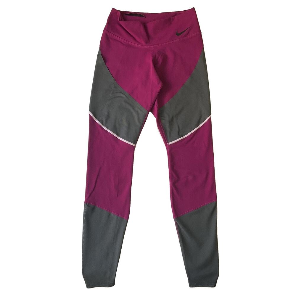 Nike Women Activewear Pants S Purple Colorblock Dri-Fit Yoga Legging Logo 27"